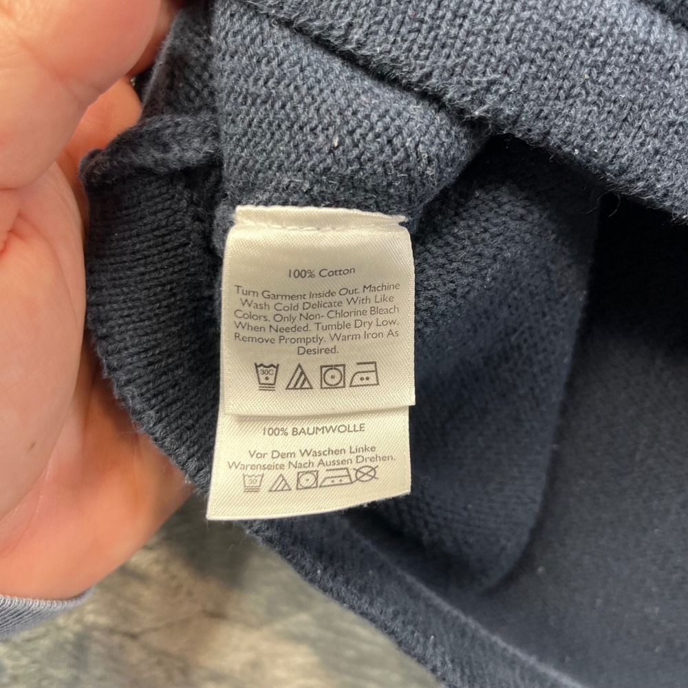 Eddie Bauer Quarter Zip Sweater Mens Medium Navy Blue Striped 100% Cotton Mock - Picture 4 of 9